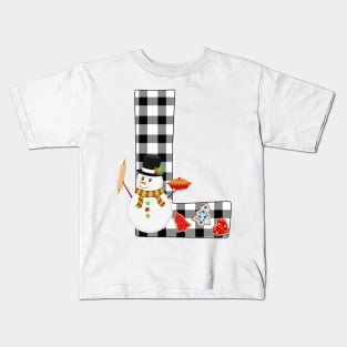 BW Buffalo Checks Pattern Monogram L | Snowman Kids T-Shirt